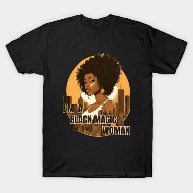 Black Magic Woman Golden T-Shirt by Orisara